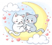 Premium Vector | Cute little kittens sitting on the moon surrounded by pink  hearts | Милые рисунки, Милый мультфильм, Детские картины